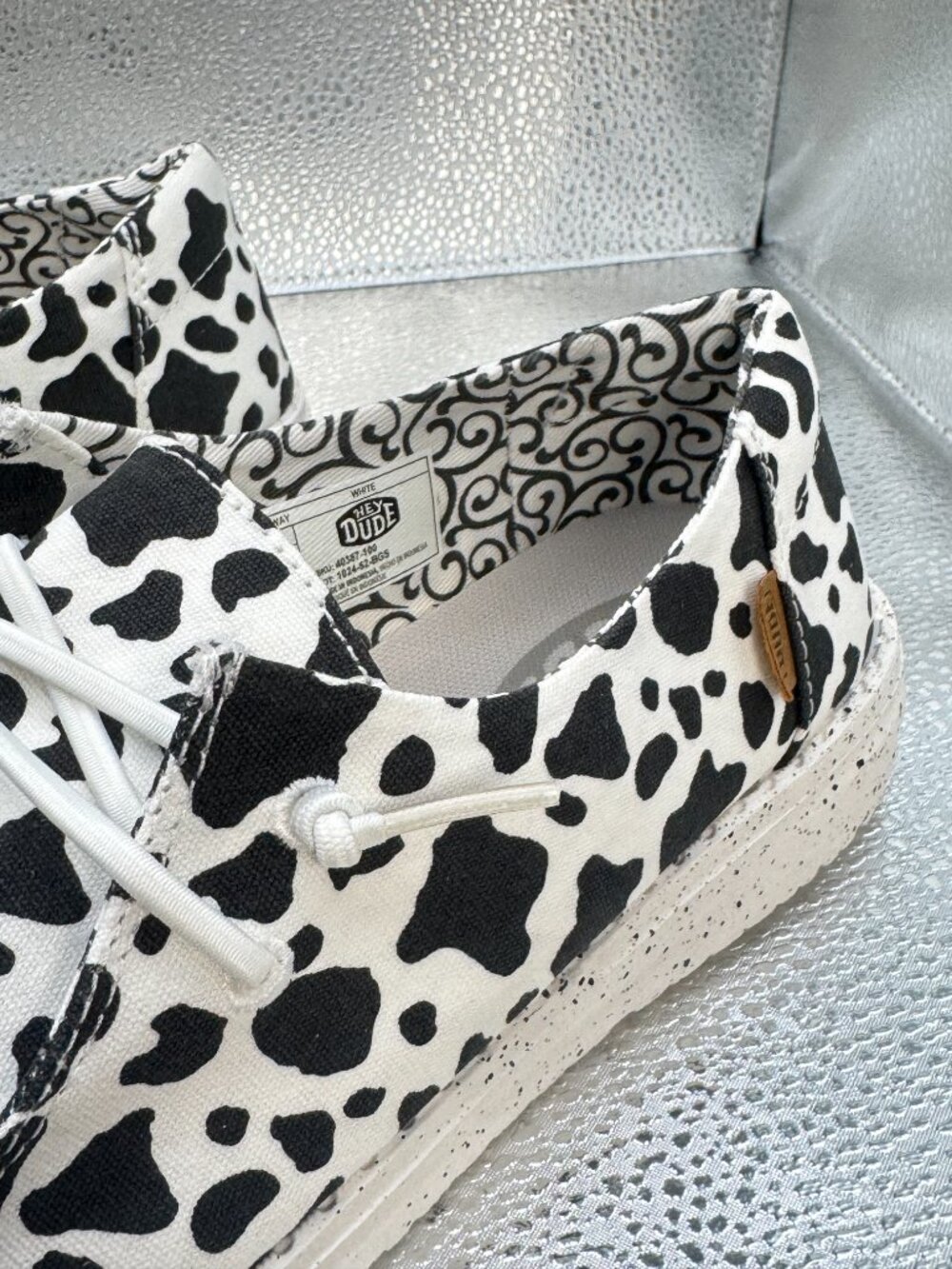 NWT Hey Dude Wendy 10 Milky Way Cow Print Black and White Slip On Shoes Loafers - Picture 12 of 16